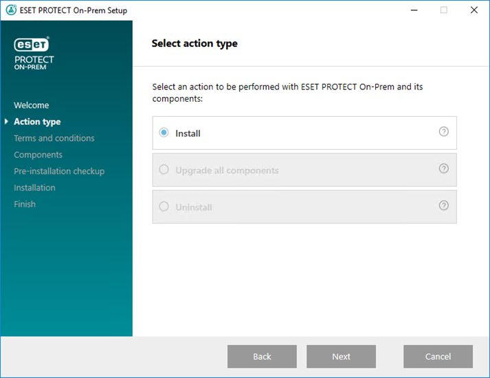 در این صفحه می توانید نصب جدید را با گزینه install انجام دهید. چنانچه از قبل این پکیج بر روی سرور شما نصب بوده باشد می توانید با انتخاب گزینه upgrade ورژن قدیمی تر را به اخرین نسخه ارتقا دهید. توجه فرمایید تمامی نسخه های قدیمی امکان ارتقا مستقیم به اخرین نسخه را ندارند و باید چند اپگرید مجزا برای رسیدن به نسخه اخر انجام شود.همچنین حذف اجزا از طریق گزینه uninstall هم فراهم است.