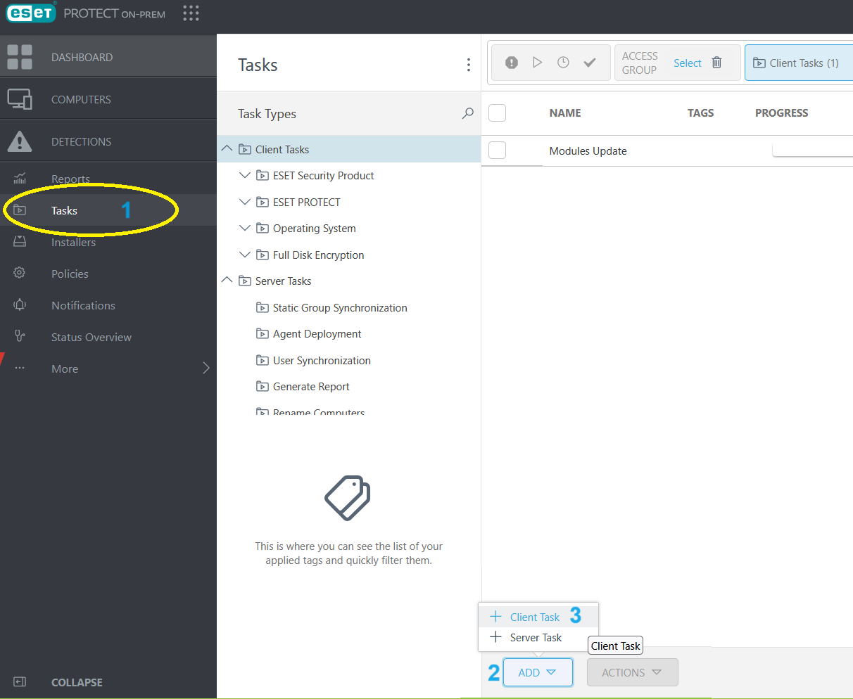 در منو به بخش task رفته و گزینه add سپس client task را انتخاب کنید.