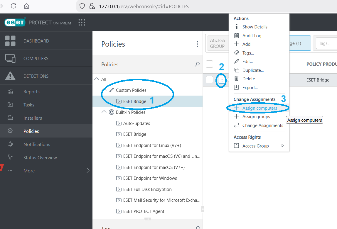 این پالسی به بخش custom policies اضافه می شود. آن را پیدا کرده و بر روی آن کلیک کنید و گزینه assign computers را کلیک کنید.
