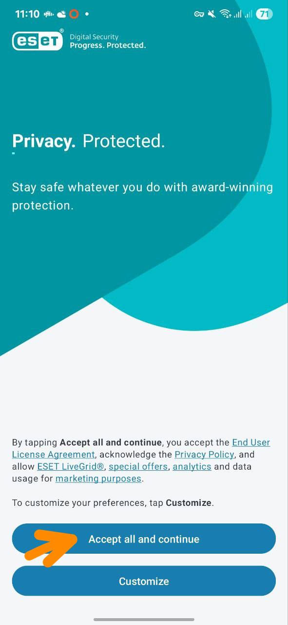 در مرحله اول قوانین برنامه را بپذیرید.