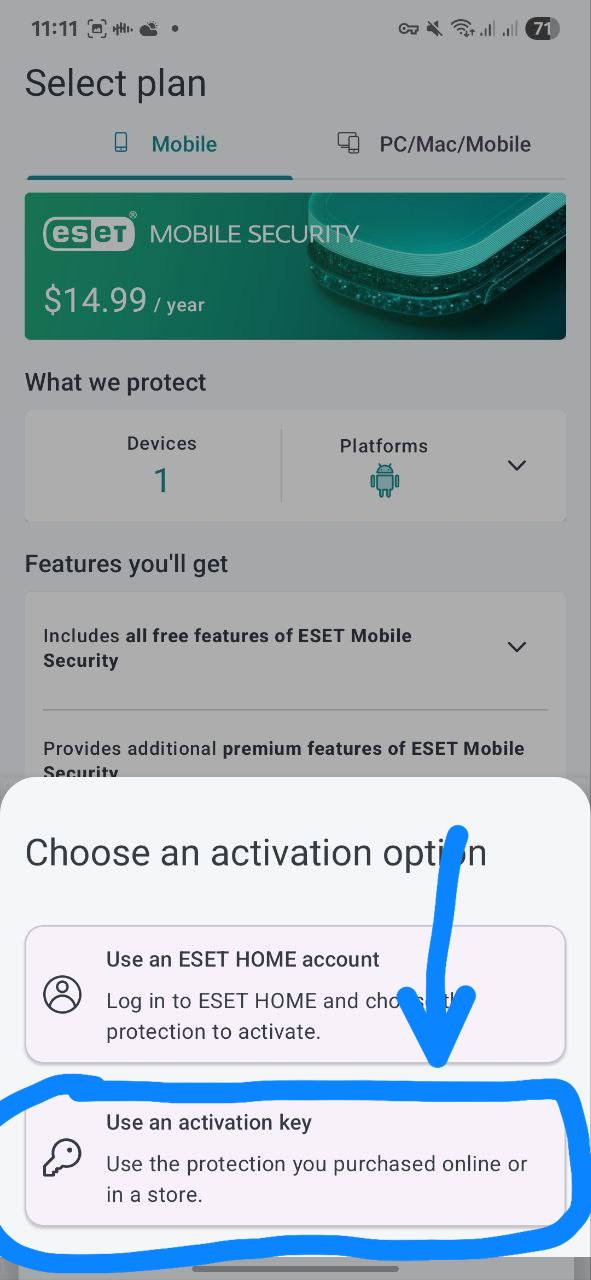 بر روی حالت " use an activation key" کلیک کنید.