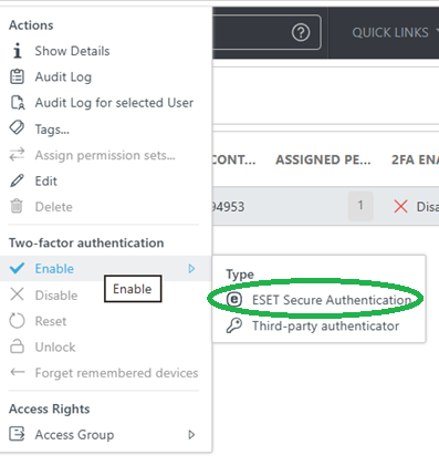 گزینه فعال سازی Enable را کلیک کرده و سپس گزینه برنامه ESET Secure Authentication را انتخاب کنید.سپس از شما تاییدیه گرفته می شود بر روی گزینه enable در پیام کلیک کنید.حالا باید با زدن گزینه Logout در گوشه سمت چپ در بالای صفحه از حساب کاربری خارج شوید.
