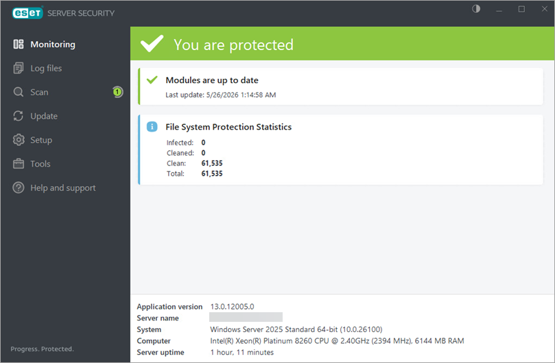 رابط کاربری ESET Server Security — داشبورد Monitoring